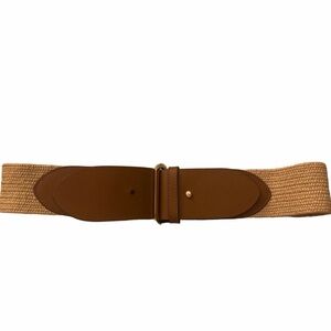 NEVER WORN Ralph Lauren elasticated raffia-effect belt w Brown Leather Accents